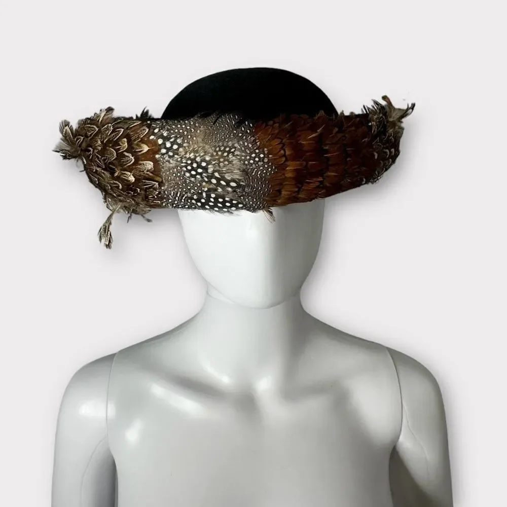 Vintage Bowler Hat Feathered Wool Felt Avant Garde Regencycore Made in the USA - Picture 2 of 9